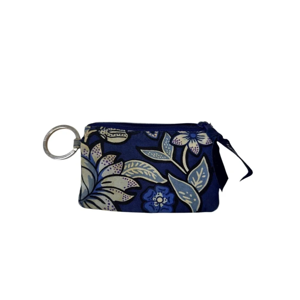 Vera Bradley Blue Tropics ID Card Holder Coin Pouch Keychain Zippered Wallet‎